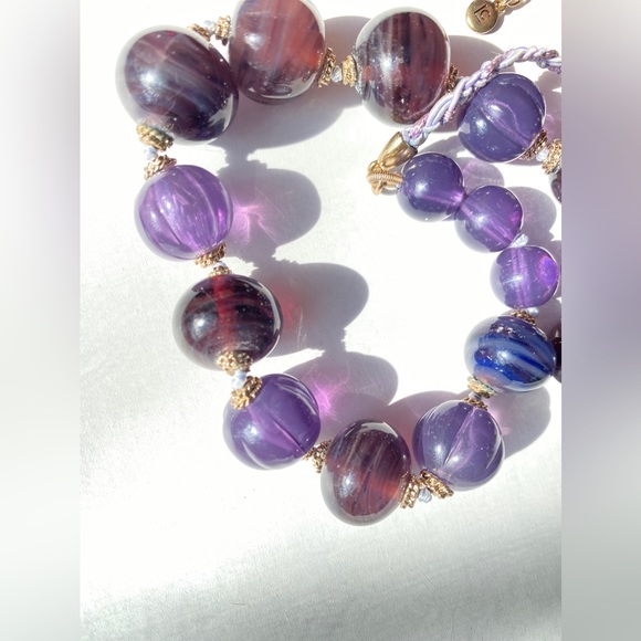 Liz Claiborne signed Purple Heavy Glass Graduated Bead Necklace 24" - Picture 4 of 8